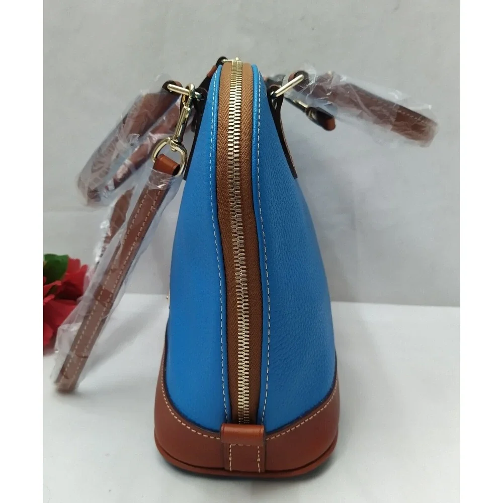 Dooney & Bourke Blue Pebbled Leather Double Handles Zipper Satchel Bag - NWT